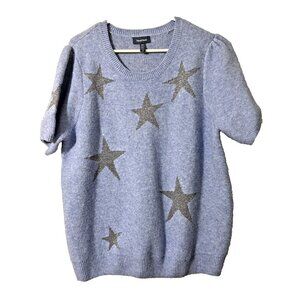 Modcloth Blue Sweater with Silver Stars Short Sleeve Pullover Size 2X